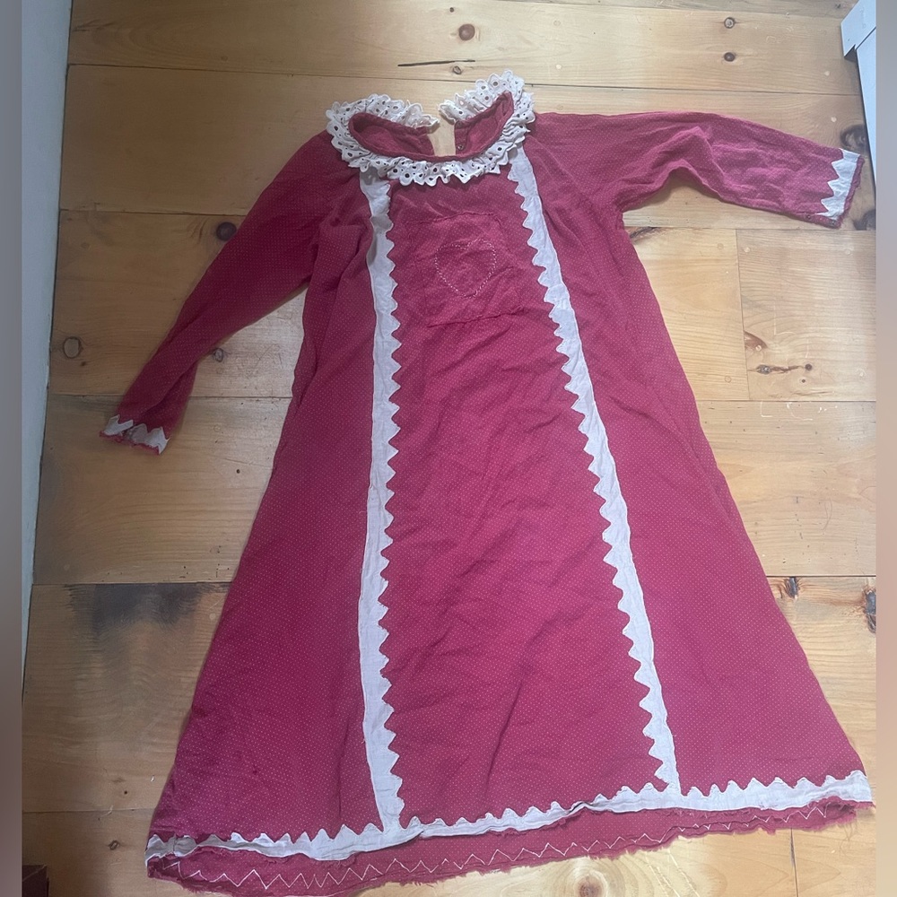 Magnolia Pearl Cottage Core red dress with collar and heart embroidery